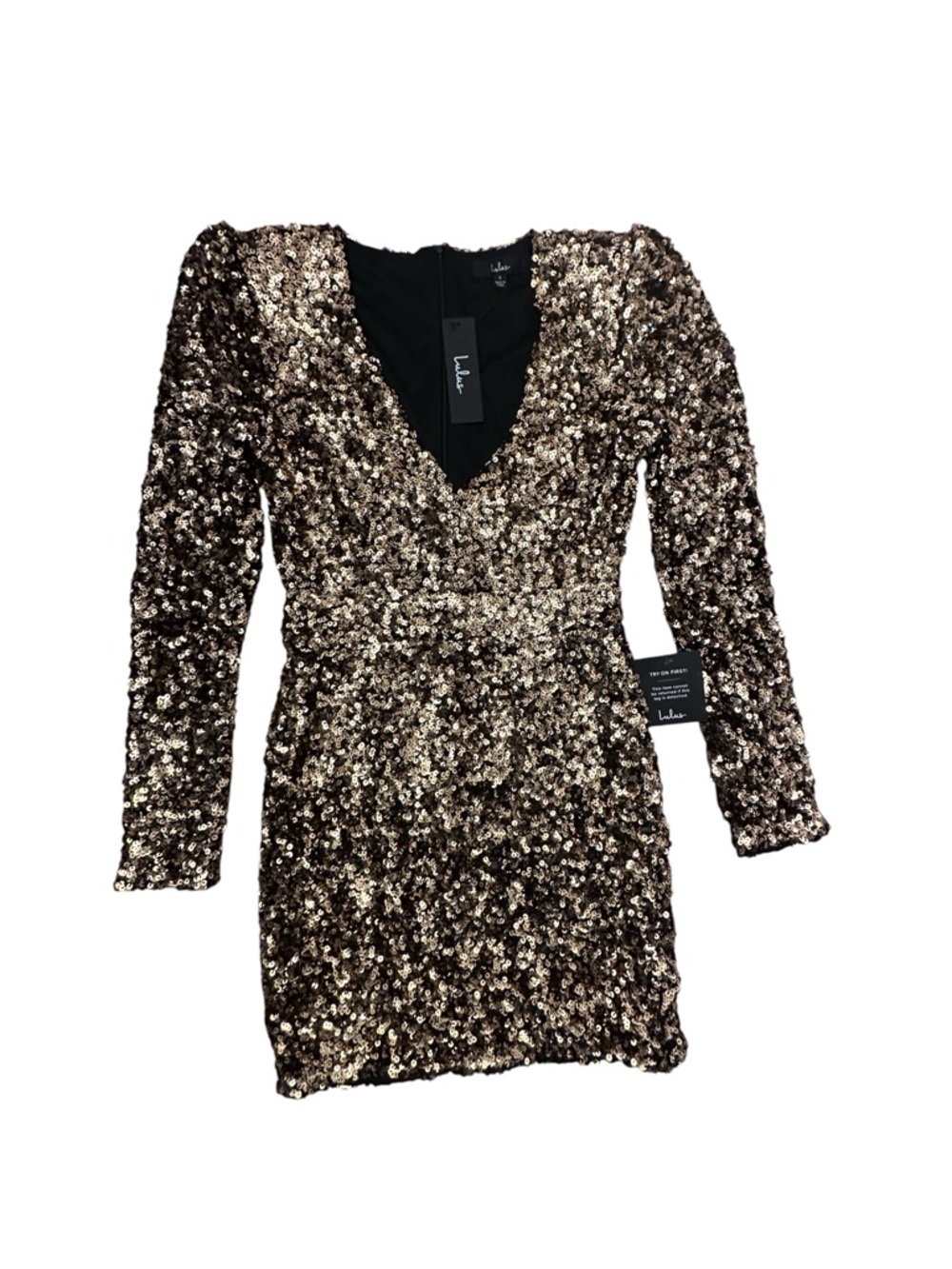 Lulus Brand New You Gold Sequin Glitter Bodycon Mini Dress NWT Womens Small 80s - Picture 3 of 12